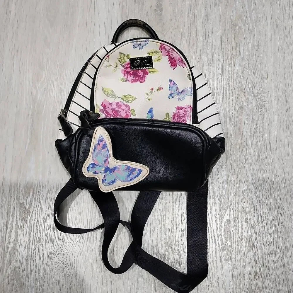 Luv Betsey Women's Faux Leather Stripe Floral Mini Backpack Multicolor